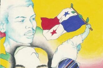 Afiche obra del Compañero Pintor, Poeta y Cuentista Panameño de la nacionalidad Dule Ologuagdi (1953). Se aprecia al Compañero Estudiante Mártir de la Gesta Heroica, Patriótica y Nacionalista de 1964 Ascanio Arosemena y la Compañera Dra. Diana Morán Garay Profesora de Español y Luchadora Social y Popular Anti-Militarista.